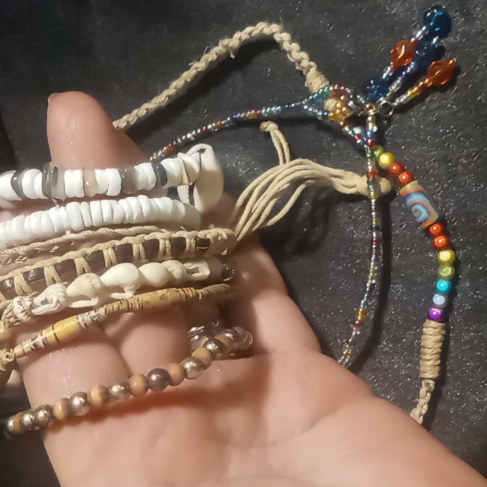 Hemp beaded chokers 2 & 7 shell hemp & beaded all naturals